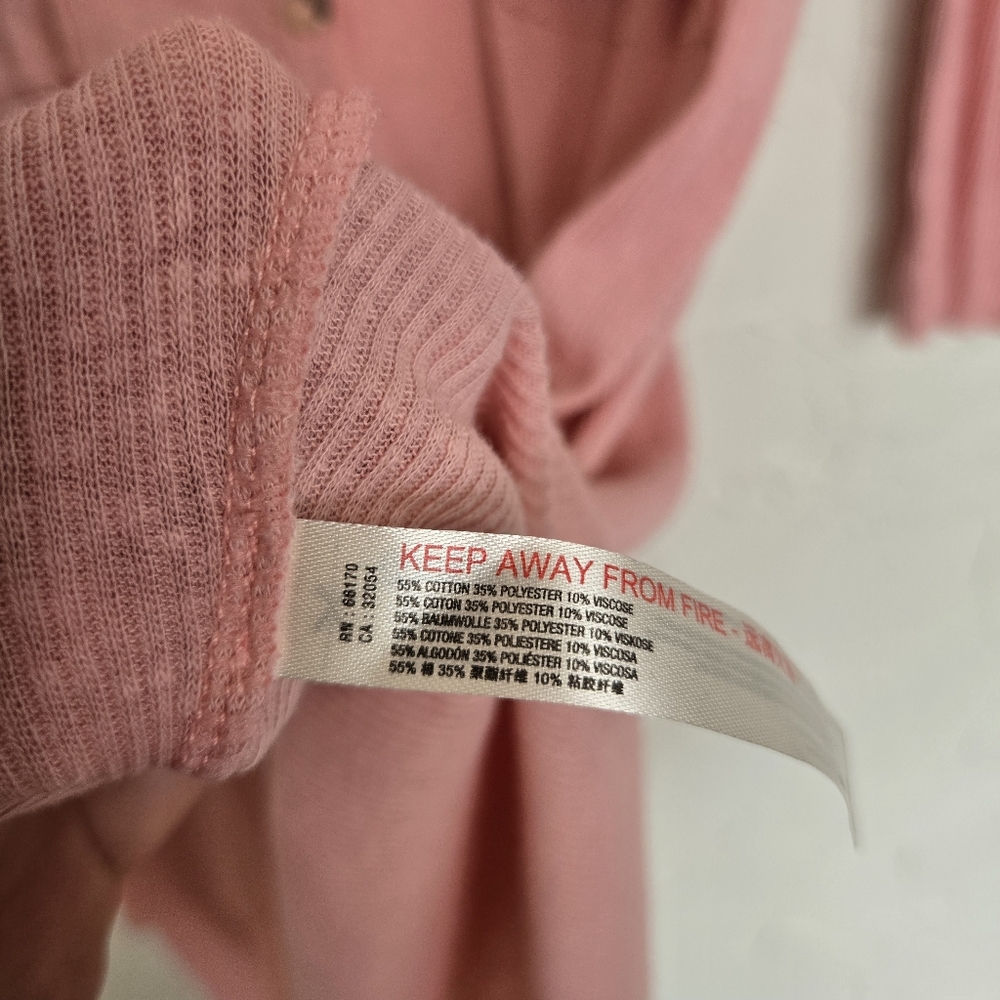 Free People Ribbed Lightweight Button Up Pink Dusted Sweater, L - Picture 10 of 11